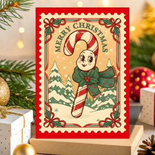 Retro Candy Cane Christmas Postage Briefmarke Feiertagskarte