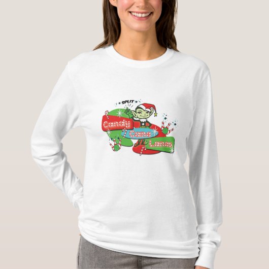 Retro Candy Cane Lanes Bowling Elf T-Shirt (Vorderseite)