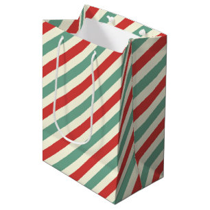 Retro Candy Cane Weihnachtsstreifen Rot Grün Mittlere Geschenktüte
