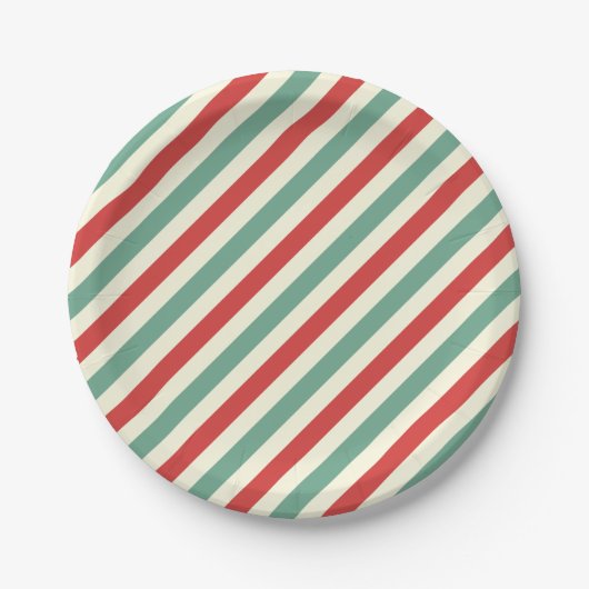 Retro Candy Cane Weihnachtsstreifen Rot Grün Pappteller (Vorderseite)