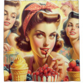 Retro Candy Girls Duschvorhang (Vorderseite)