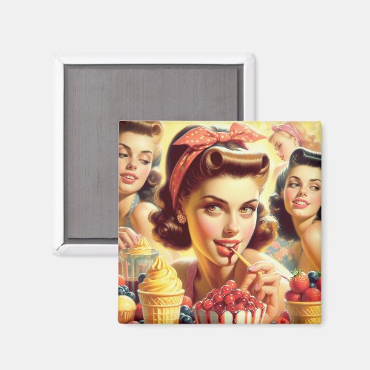 Retro Candy Girls Magnet (Vorderseite/Rückseite)