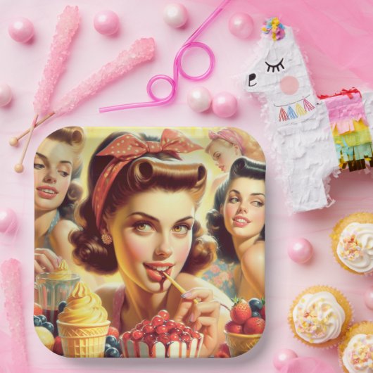 Retro Candy Girls Pappteller (Party)