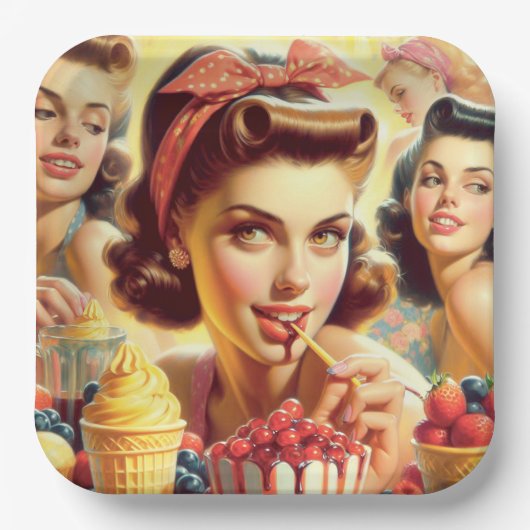 Retro Candy Girls Pappteller (Vorderseite)