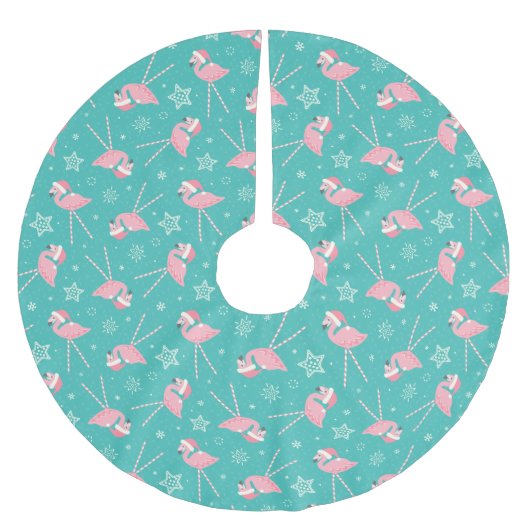 Retro Candy Pink Flamingos ©studioxtine Polyester Weihnachtsbaumdecke (Vorderseite)