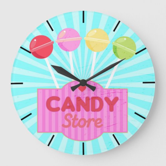 Retro Candy Store Pastel farbige Lollipops Design Große Wanduhr (Vorderseite)