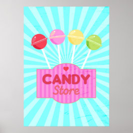Retro Candy Store Pastel Lollipops Grafikdesign Poster