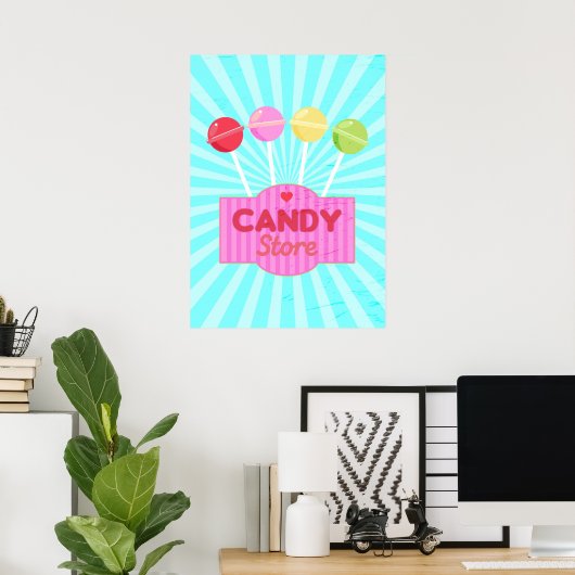 Retro Candy Store Pastel Lollipops Grafikdesign Poster (Heimbüro)