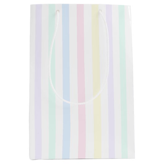 Retro Candy Stripes Pastel Multicolor Mittlere Geschenktüte (Vorderseite)