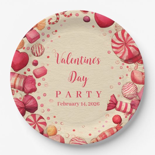Retro Candy Sweets Valentine Party Pappteller (Vorderseite)
