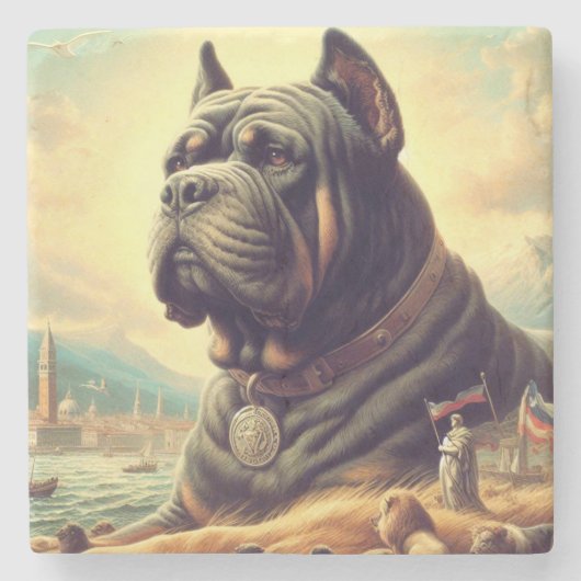 Retro Cane Corso Painting Steinuntersetzer (Vorderseite)