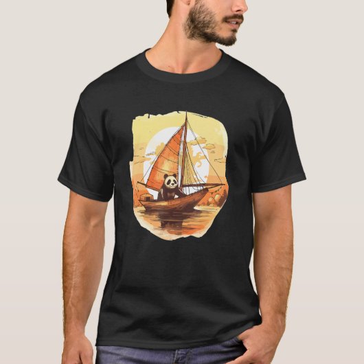 Retro Captain Panda Summer Sailing Boat T-Shirt (Vorderseite)