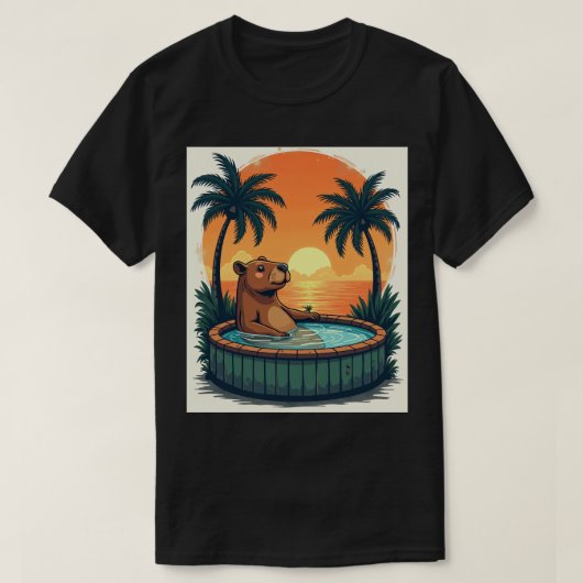 Retro Capybara Hot Tub Vintage Travel Poster Style T-Shirt (Design vorne)
