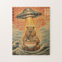 Retro Capybara Ramen UFO Wellen Kunstpuzzle