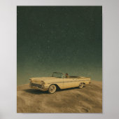 Retro Car auf dem Mond. Vintage Weltraumkunst Poster (Vorne)