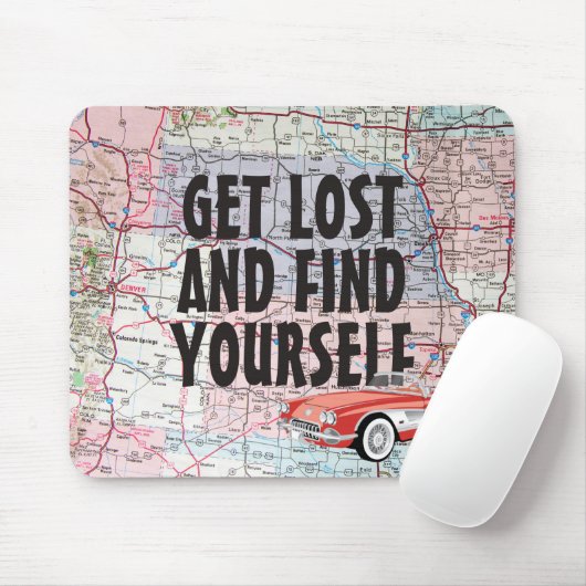 Retro Car auf der Road Map Maus Pad Mousepad (Mit Mouse)