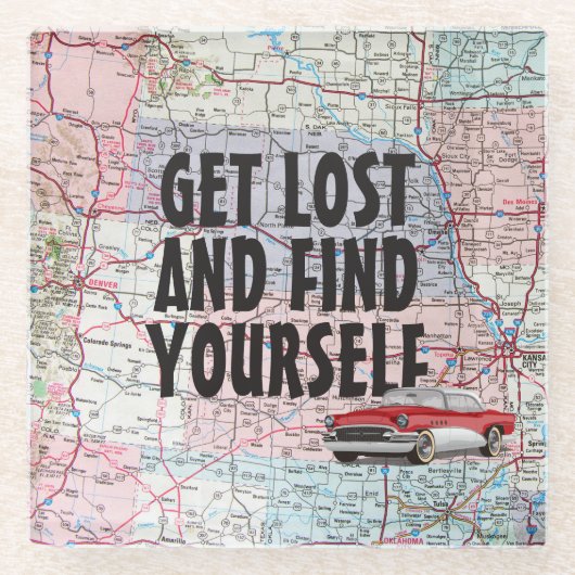 Retro Car auf der Roadmap Glasuntersetzer (Vorderseite)