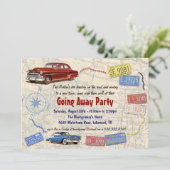 Retro Car Away Away Party Einladung - Neue Zuhause (Stehend Vorderseite)