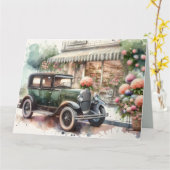 Retro Car & Blooming Boutique Scene Karte (Gelbe Blume)