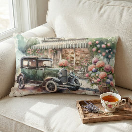 Retro Car & Blooming Boutique Scene Lendenkissen