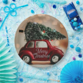 Retro Car Carrying Christmas Tree Paper Plates Pappteller (Party)