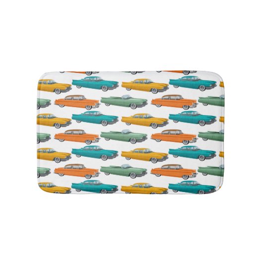 Retro Car Fifties Stilmuster Badematte (Vorderseite)