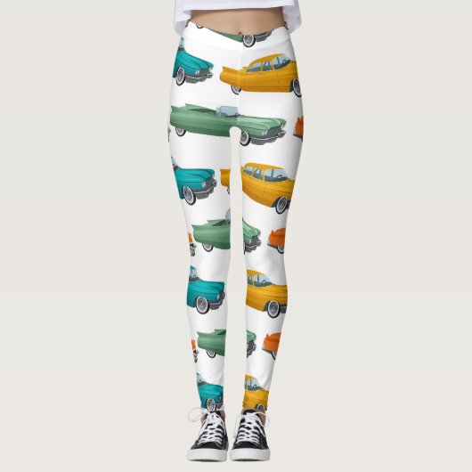 Retro Car Fifties Stilmuster Leggings (Vorderseite)