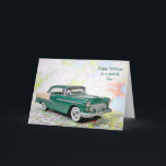 Retro Car für Sons Geburtstag Karte<br><div class="desc">1955 Auto auf einer Roadmap für Sons Geburtstag.</div>
