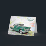 Retro Car für Sons Geburtstag Karte<br><div class="desc">1955 Auto auf einer Roadmap für Sons Geburtstag.</div>