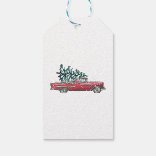 Retro Car, Pine Tree, Confetti, frohe Weihnachten Geschenkanhänger (Rückseite)