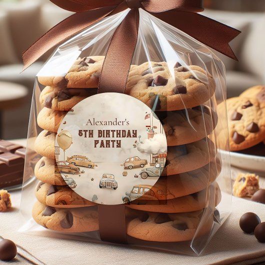 Retro Car Themed Kids Birthday Runder Aufkleber