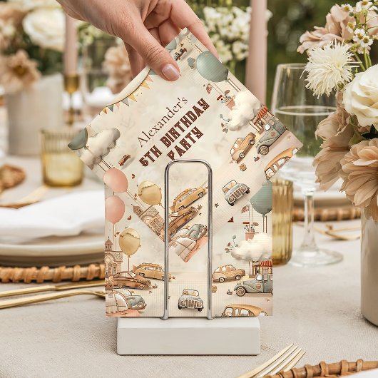 Retro Car Themed Kids Birthday Serviette