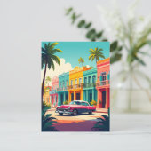 Retro Car und Tropical Havanna Vintage Reise Postkarte (Stehend Vorderseite)