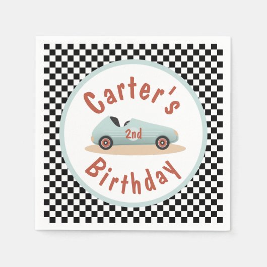 Retro Car wächst mit zwei schnellen Racing-Flag Serviette (Vorderseite)
