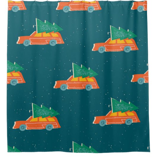 Retro Car Weihnachtsbaum Muster Duschvorhang (Vorderseite)