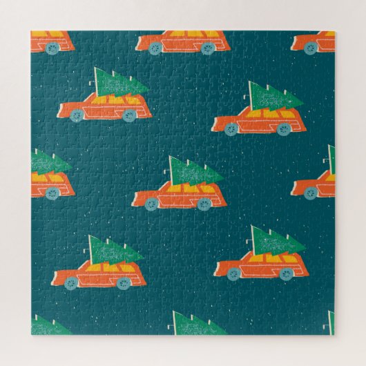 Retro Car Weihnachtsbaum Muster Puzzle (Vertikal)