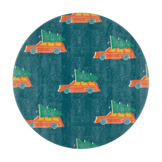 Retro Car Weihnachtsbaum Muster Schneidebrett (Vorderseite)