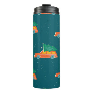 Retro Car Weihnachtsbaum Muster Thermosbecher