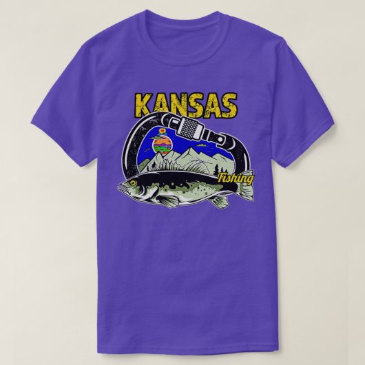 Retro Carabiner Kansas Fishing  T-Shirt (Design vorne)