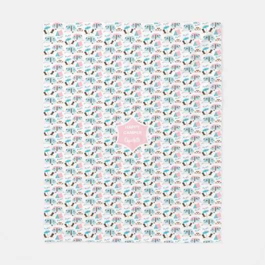 Retro Caravan Camping Niedlich Personalisiert Fleecedecke (Vorderseite)