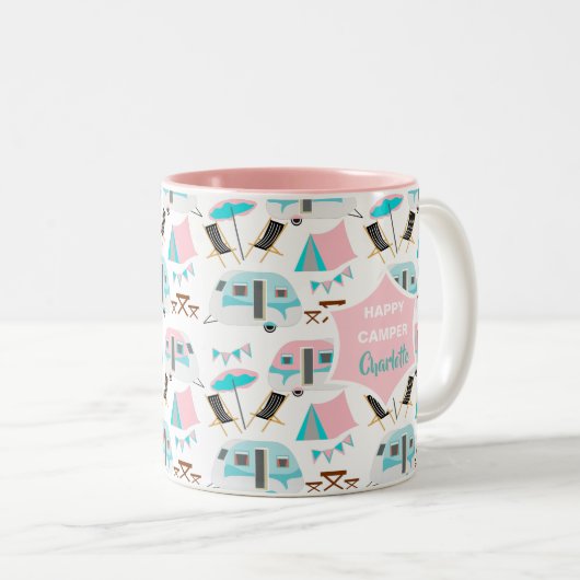 Retro Caravan Camping Niedlich Personalisiert  Zweifarbige Tasse (VorderseiteRechts)