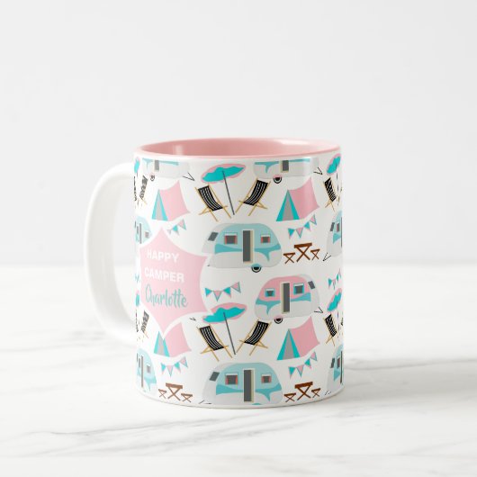 Retro Caravan Camping Niedlich Personalisiert Zweifarbige Tasse (Vorderseite Links)