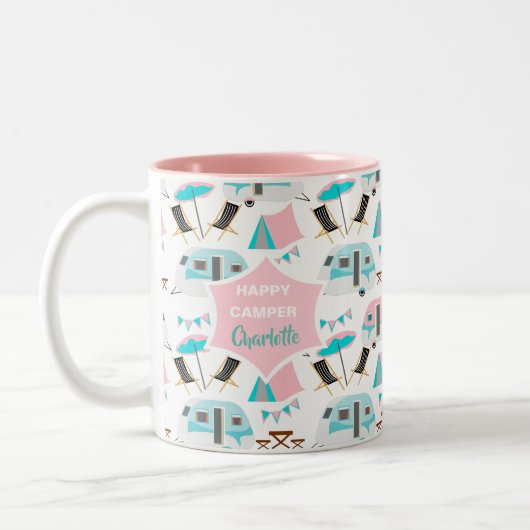 Retro Caravan Camping Niedlich Personalisiert Zweifarbige Tasse (Links)