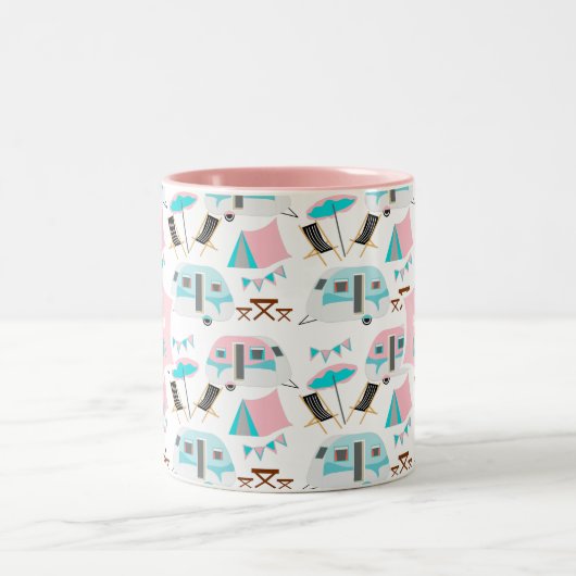 Retro Caravan Camping Niedlich Personalisiert Zweifarbige Tasse (Mittel)
