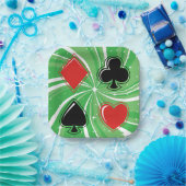 Retro Card Suits Vibrant Red and Black Pappteller (Party)