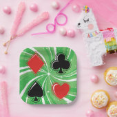 Retro Card Suits Vibrant Red and Black Pappteller (Party)