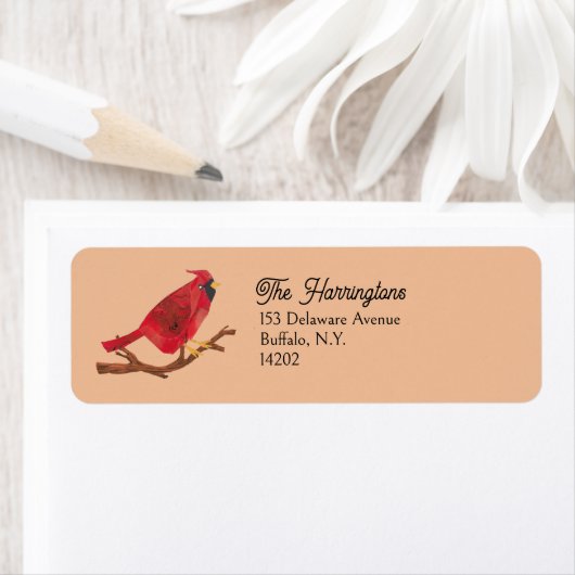 Retro Cardinal Midcentury Bird Art Return Address (Insitu)