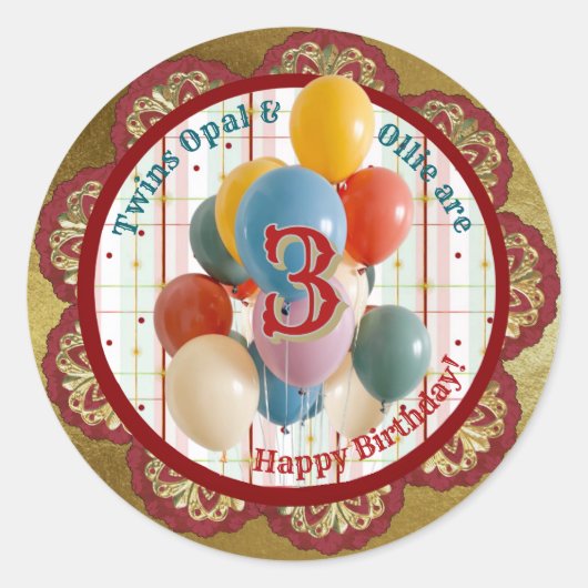Retro Carnival Kids Birthday Sticker (Vorderseite)