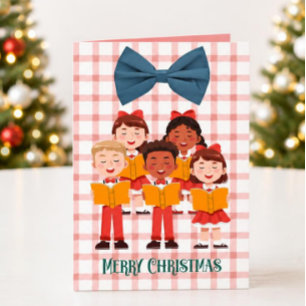 Retro Carolers Funny Christmas Card mit Bow Feiertagskarte