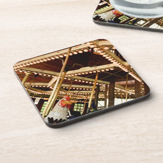 Retro Carousel Rooster Getränkeuntersetzer (Linke Seite)